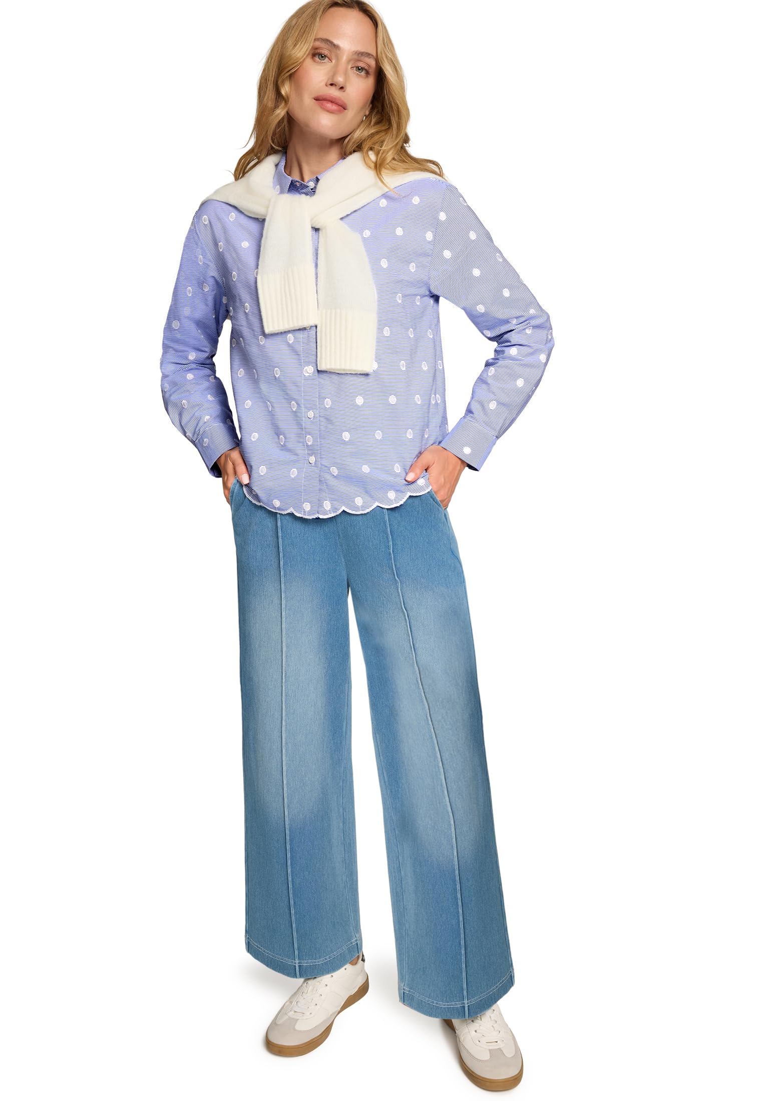 zero Bluse Streifen Stickerei Damenbluse 40 BlueWhite klassisch