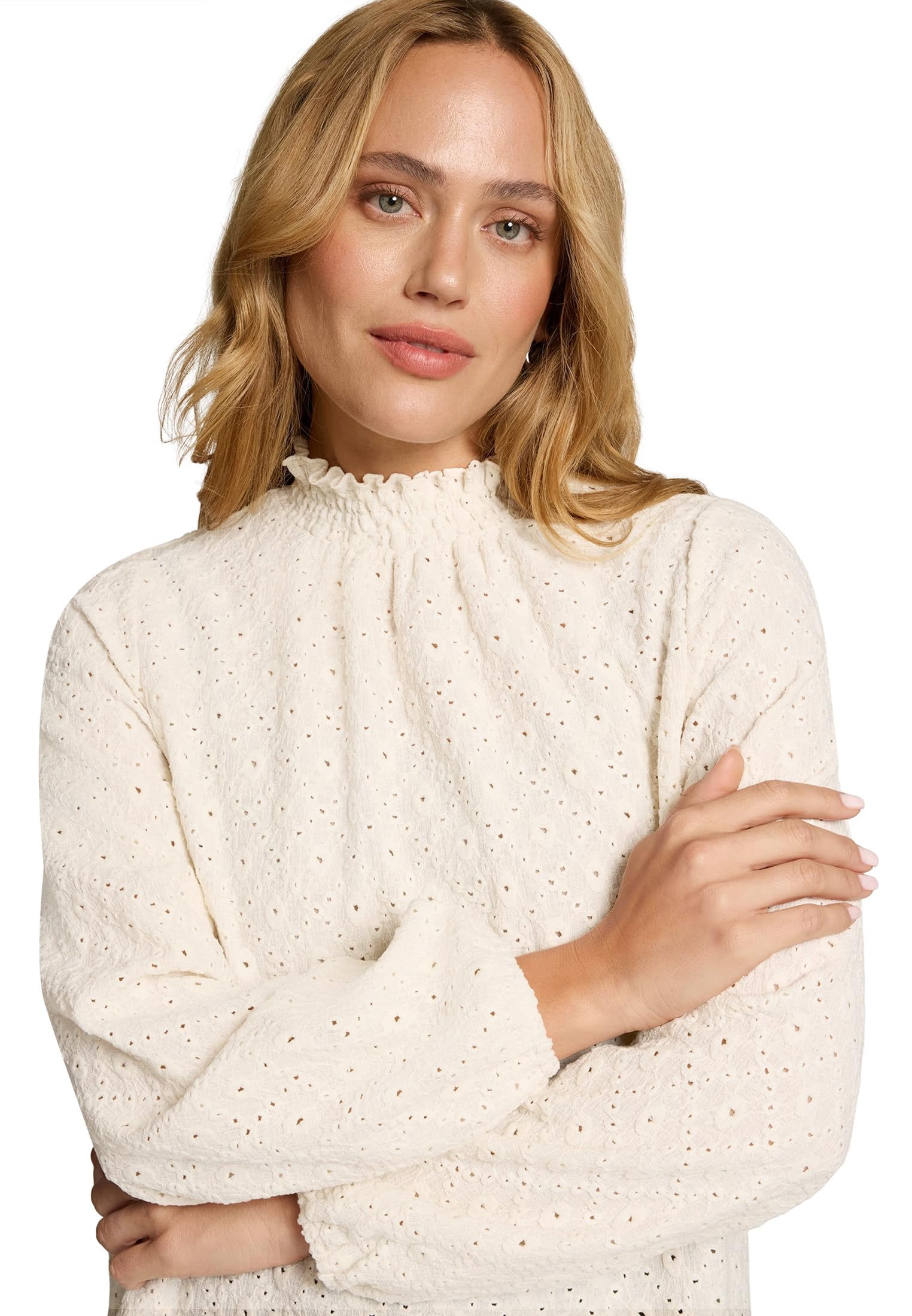 zero Bluse mit Lochmuster Damen Eggnog Gr. 40 luftig