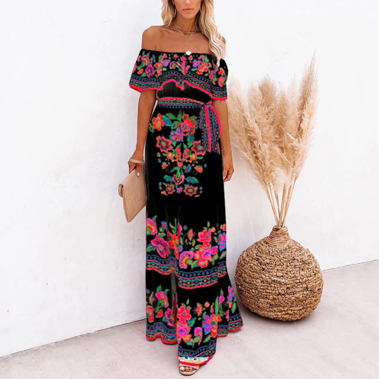Singular AG Mexikanisches Schulterfrei Maxikleid Sommerkleid schulterfrei