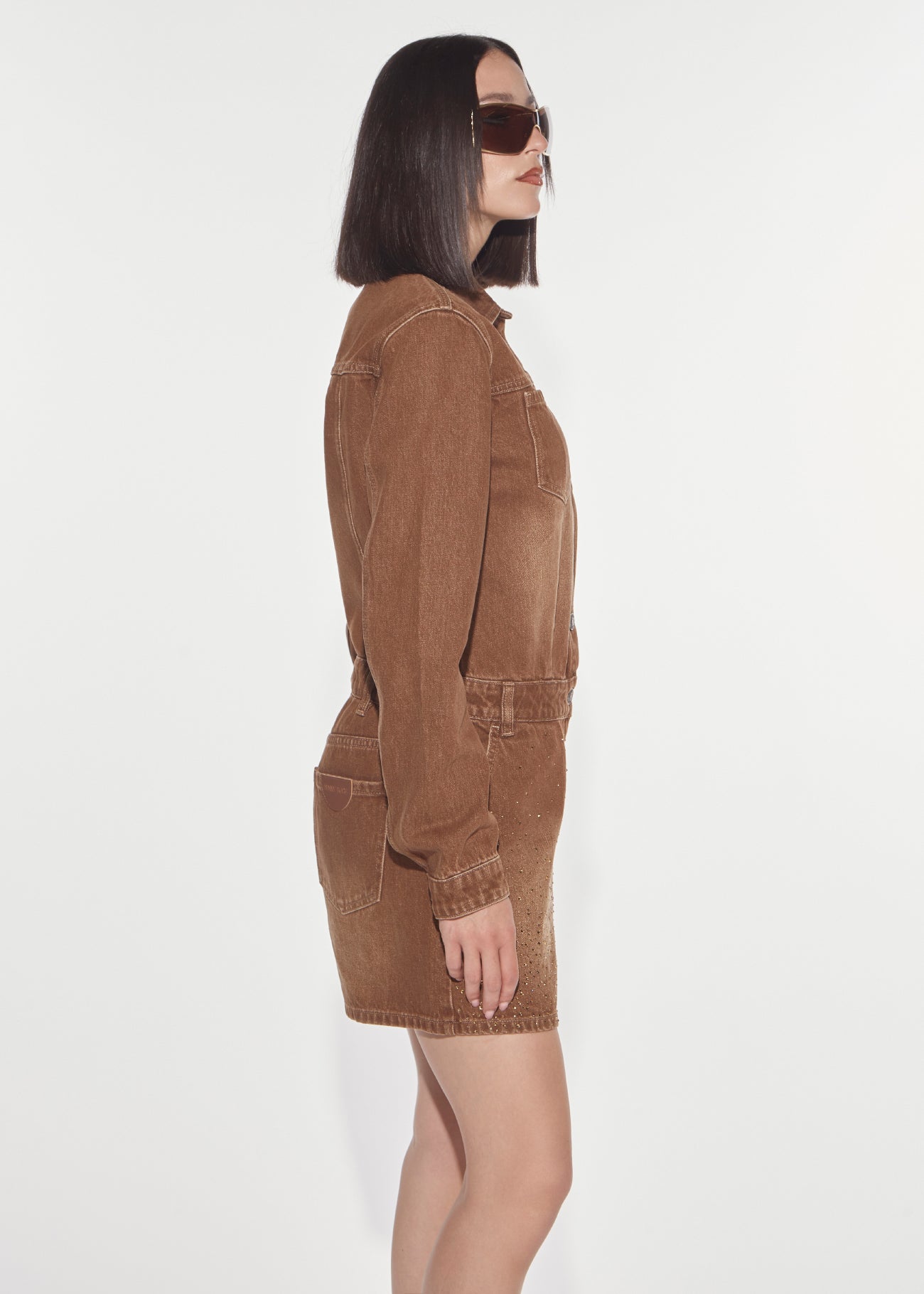 Denny Rose Denim Overall Shorts Strass Brown Sugar