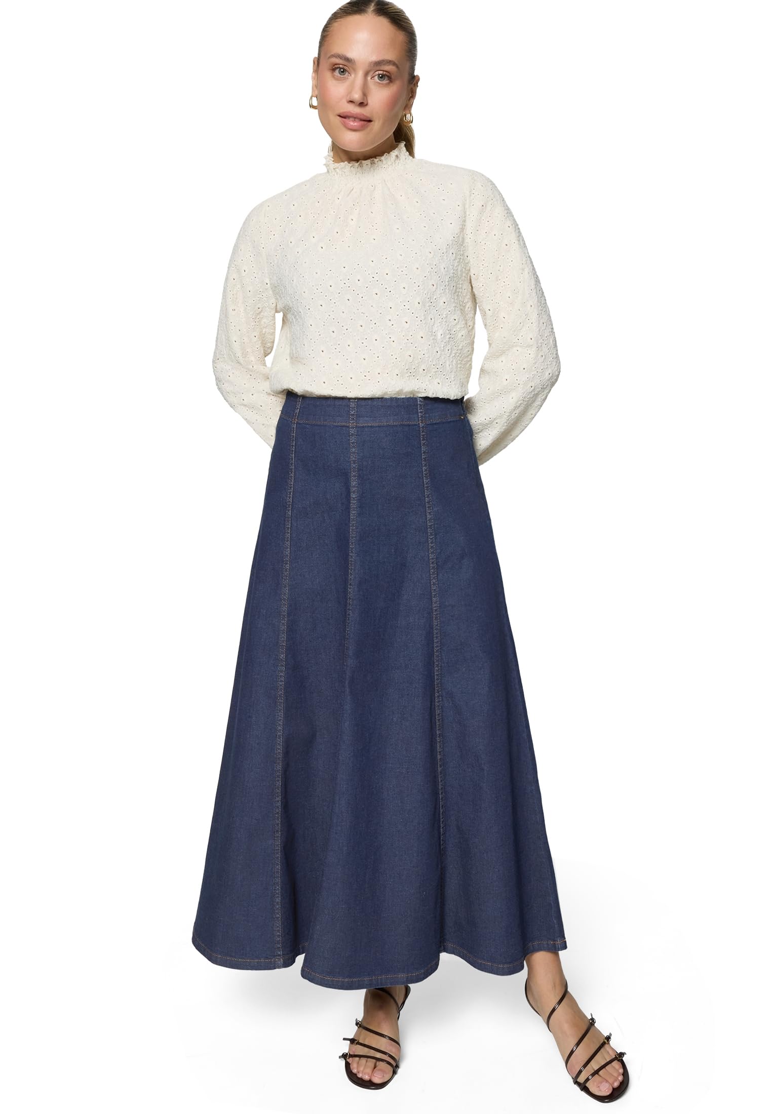zero Jeansrock Maxi A-Linie Damenrock 40 Dark Blue Denim lang