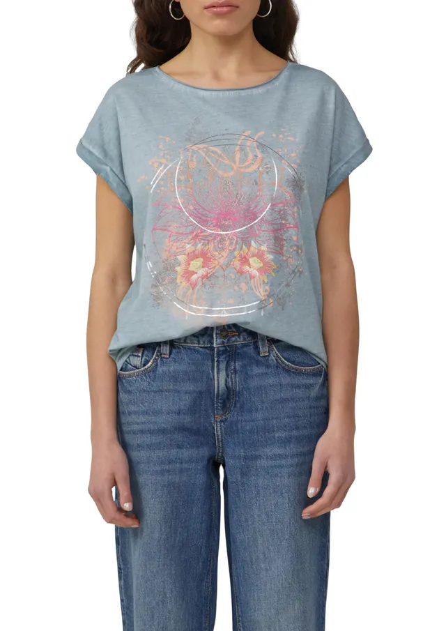 s.Oliver QS Oversize-Shirt S Salbeigrün Frontprint