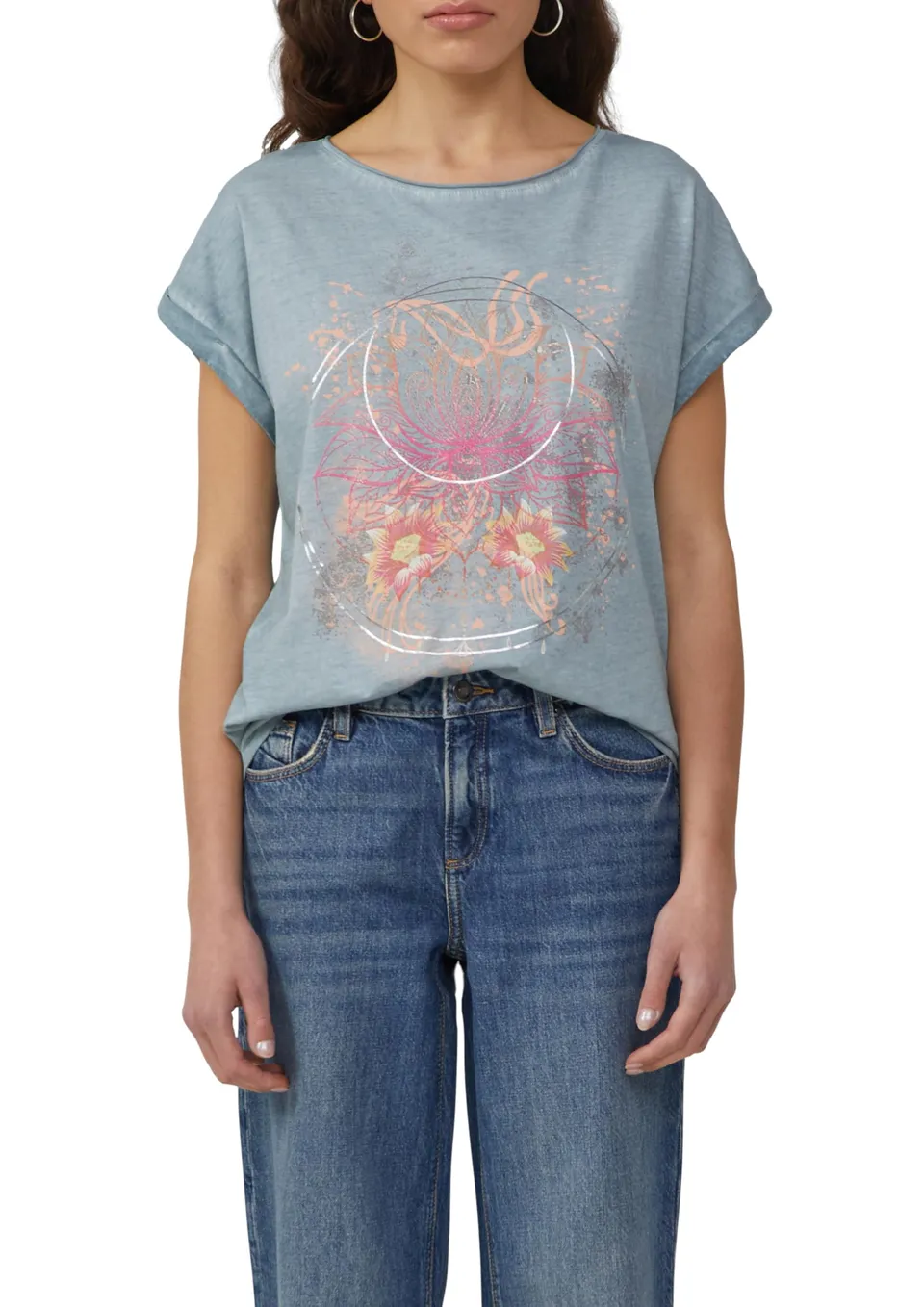 s.Oliver QS Oversize-Shirt S Salbeigrün Frontprint