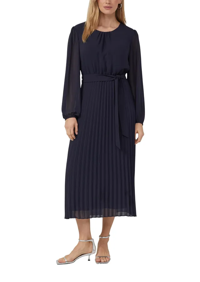 s.Oliver Midi-Chiffonkleid Plissee Kleid Gr. 40 mit Gürtel