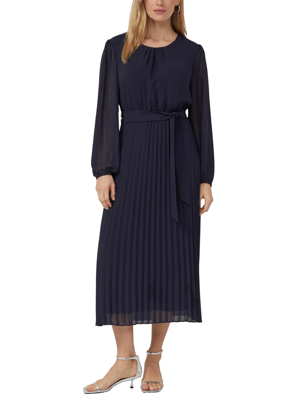 s.Oliver Midi-Chiffonkleid Plissee Kleid Gr. 40 mit Gürtel