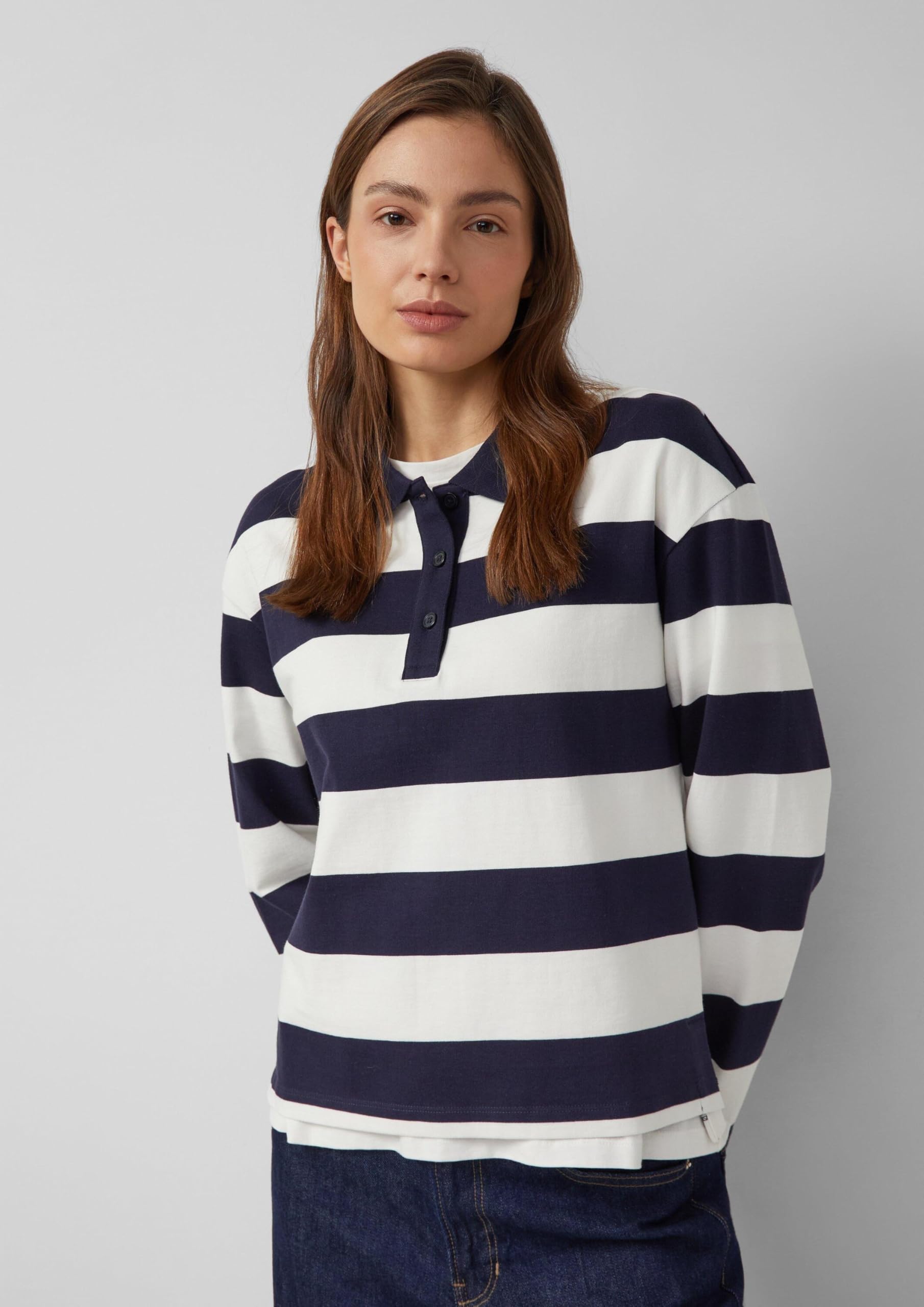 s.Oliver RED LABEL Streifen-Sweatshirt Polokragen navy Gr 34