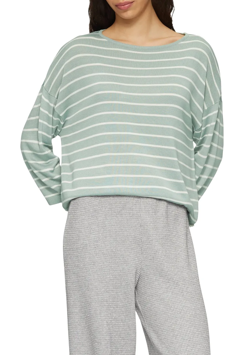 s.Oliver QS Ringel Strickpullover Viskosemix S salbeigrün