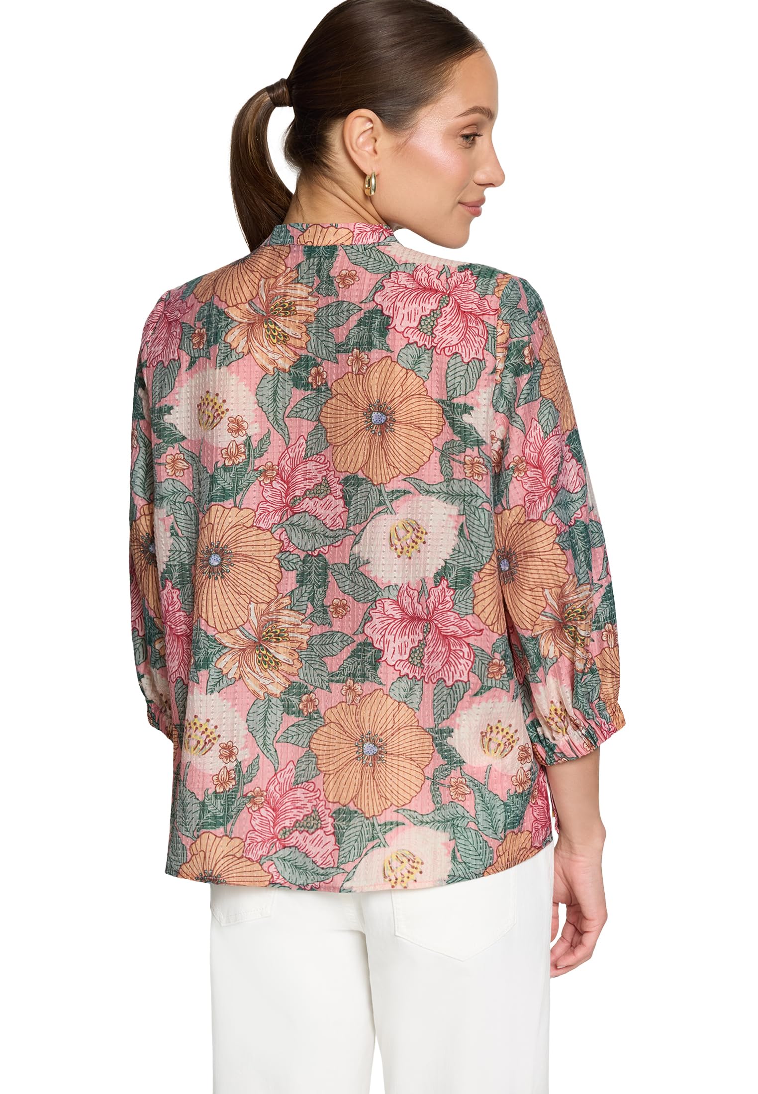 zero Bluse Kurz 3/4 Arm Blumenmuster V-Ausschnitt