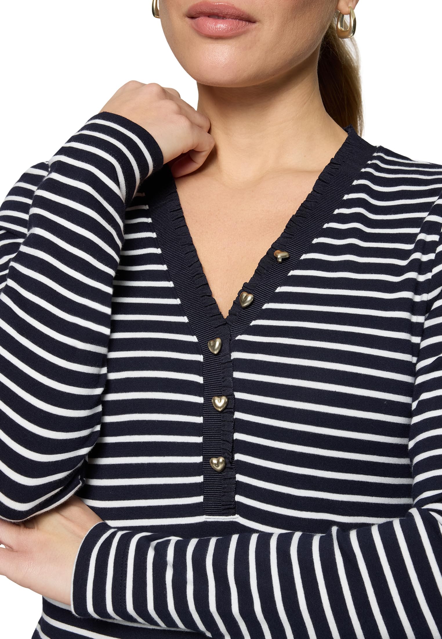 zero Ringelshirt Knopfleiste Damenshirt 38 Dark BlueCream gestreift
