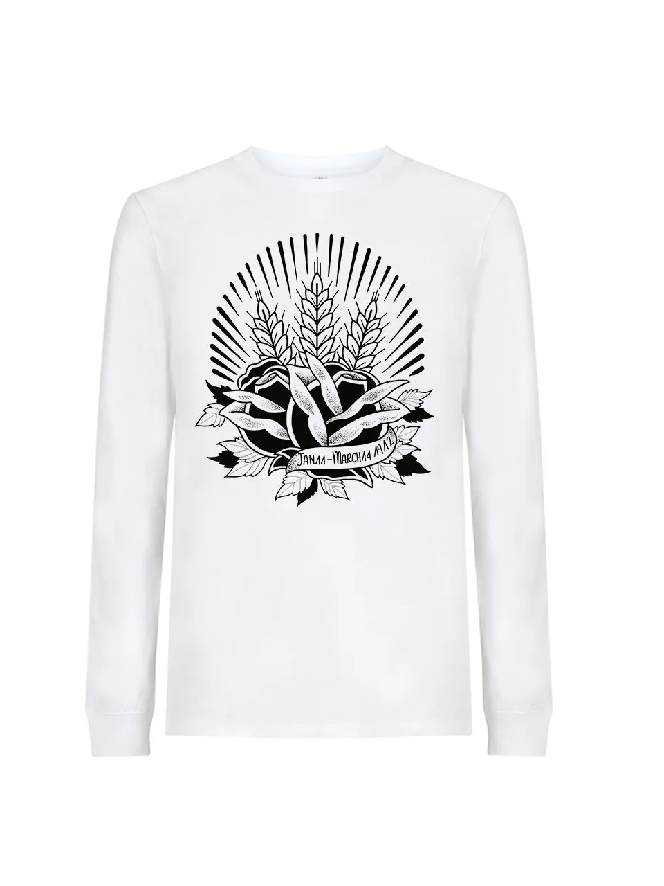 dna merch Brot und Rosen Langarmshirt weiß Streik