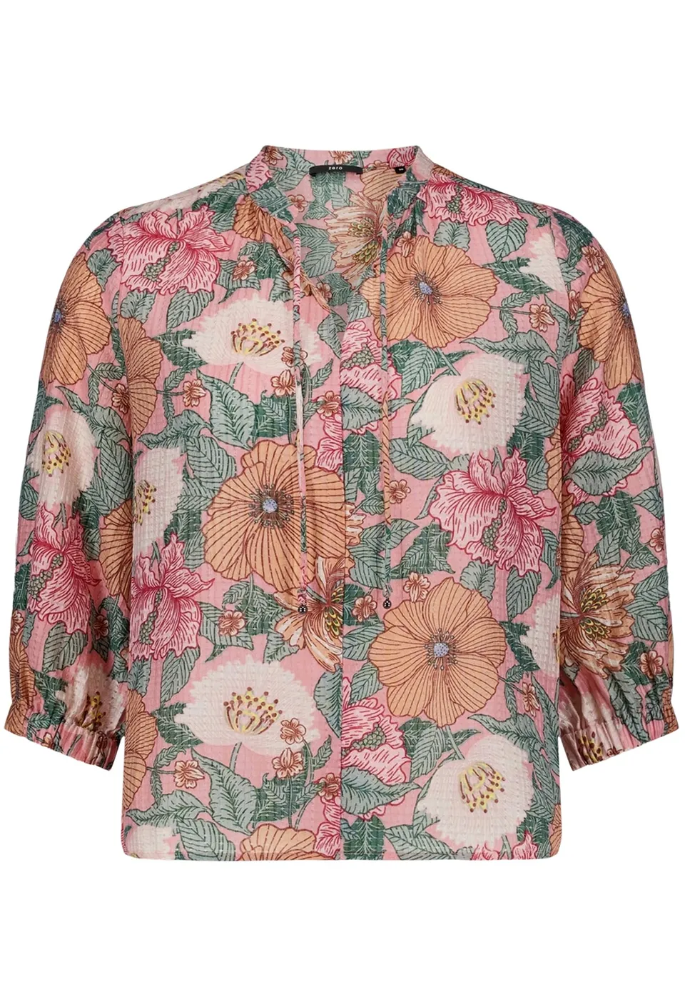 zero Bluse Kurz 3/4 Arm Blumenmuster V-Ausschnitt