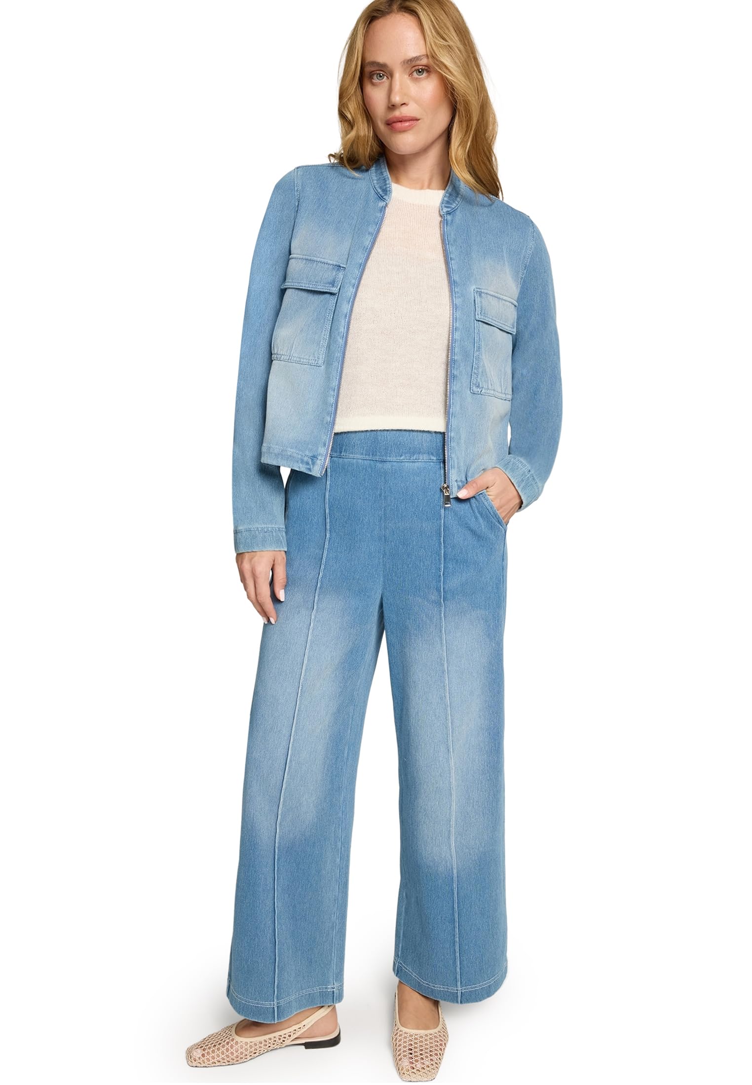 zero Reissverschluss Jeansjacke 40 Blue Denim lässig