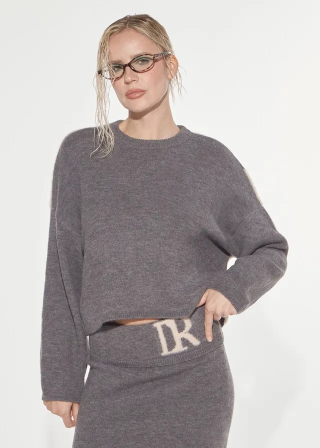 Denny Rose Logo Jacquard Pullover Grey-Beige Cropped