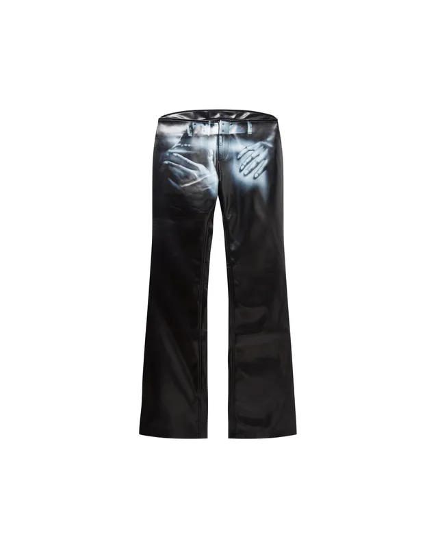 Mowalola Stone Kunstlederhose schwarz Low Waist Airbrush-Print