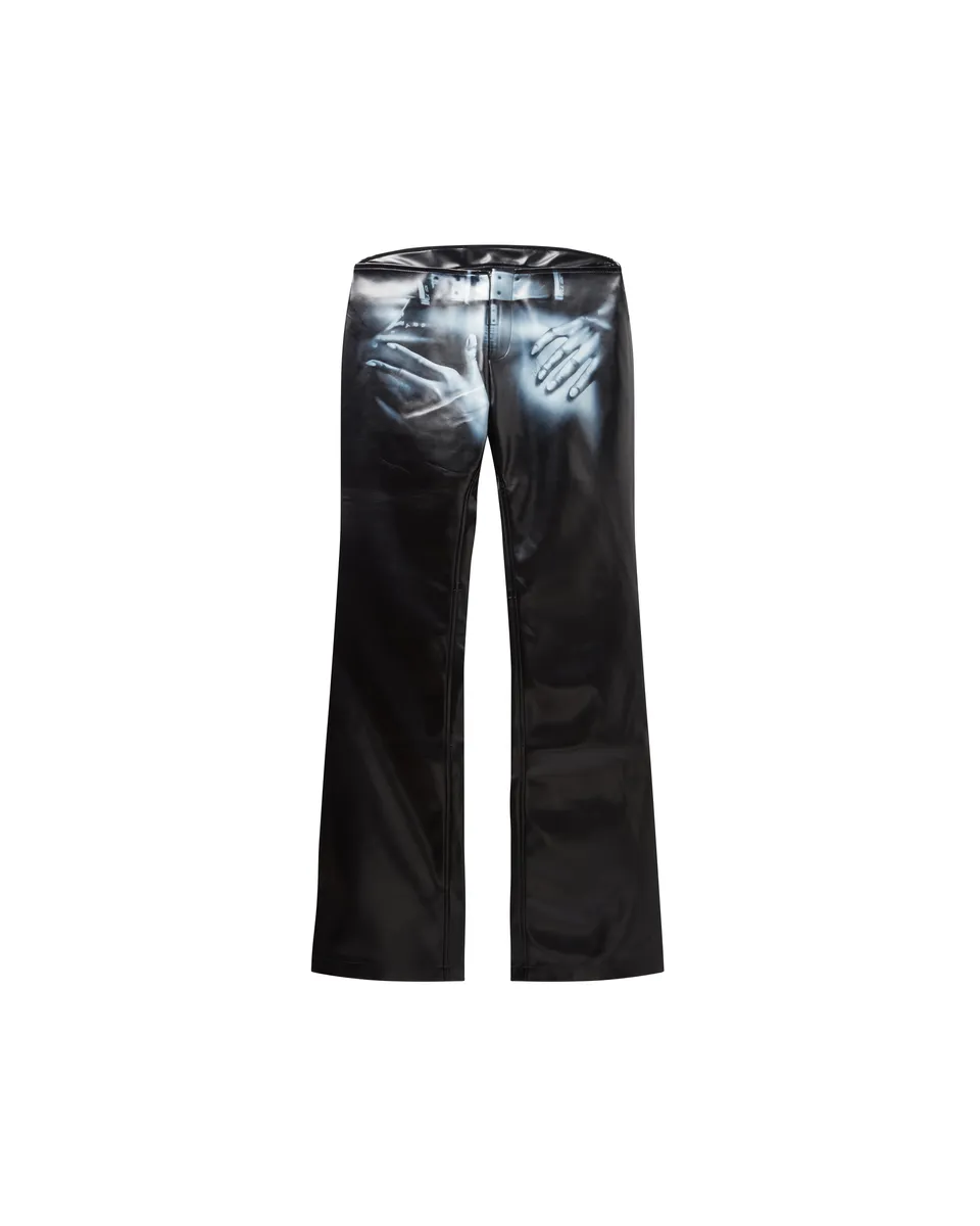 Mowalola Stone Kunstlederhose schwarz Low Waist Airbrush-Print