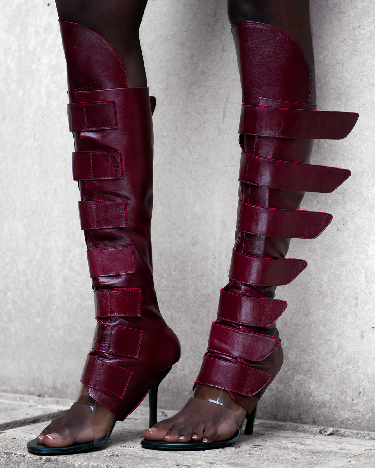 Mowalola Lola Strap Stiefel Cover 1 burgundy Leder
