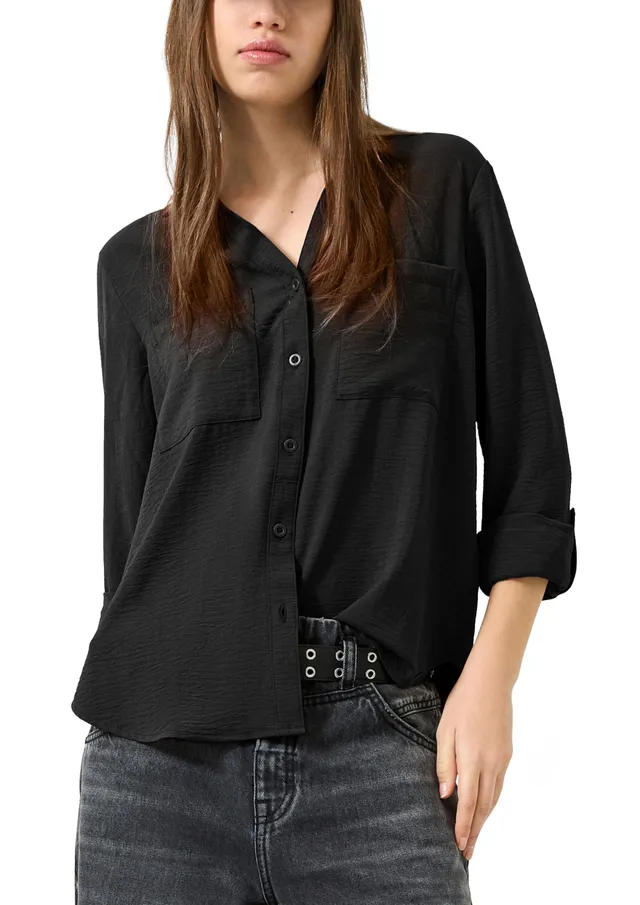 s.Oliver QS Bluse mit Turn-up Langarm Brusttaschen strukturiert