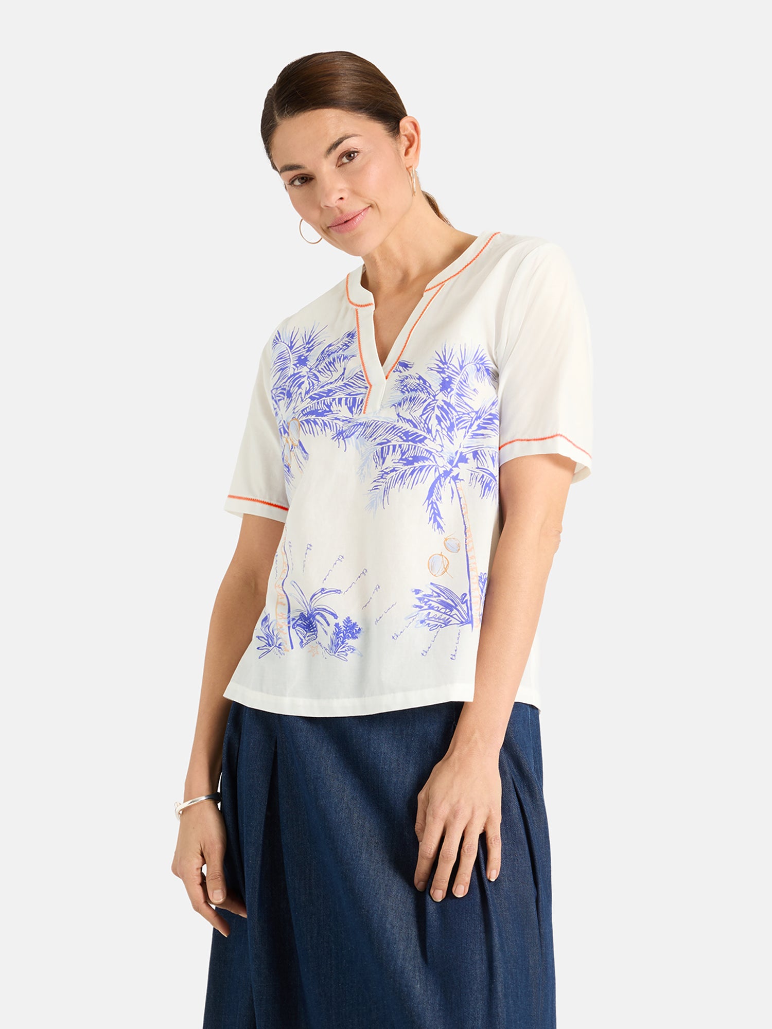 Lieblingsstück LunaL Bluse offwhite mit Palmen-Print