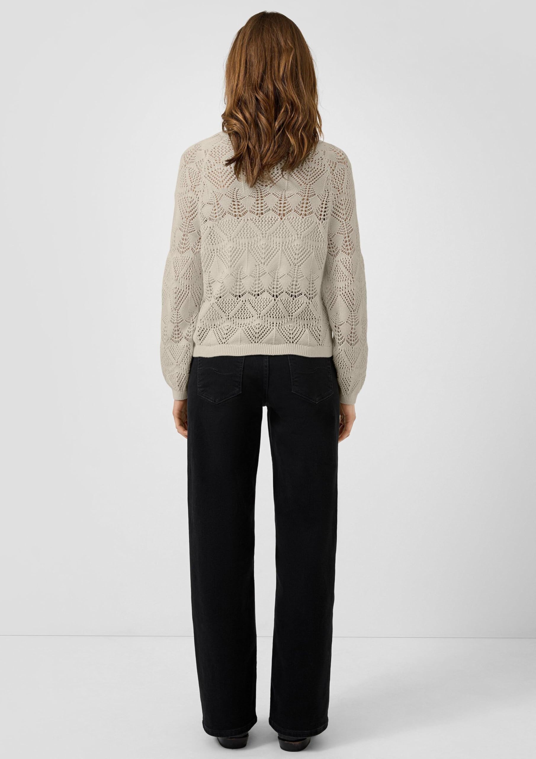 QS by s.Oliver Baumwollpullover Ajourmuster olivgrün