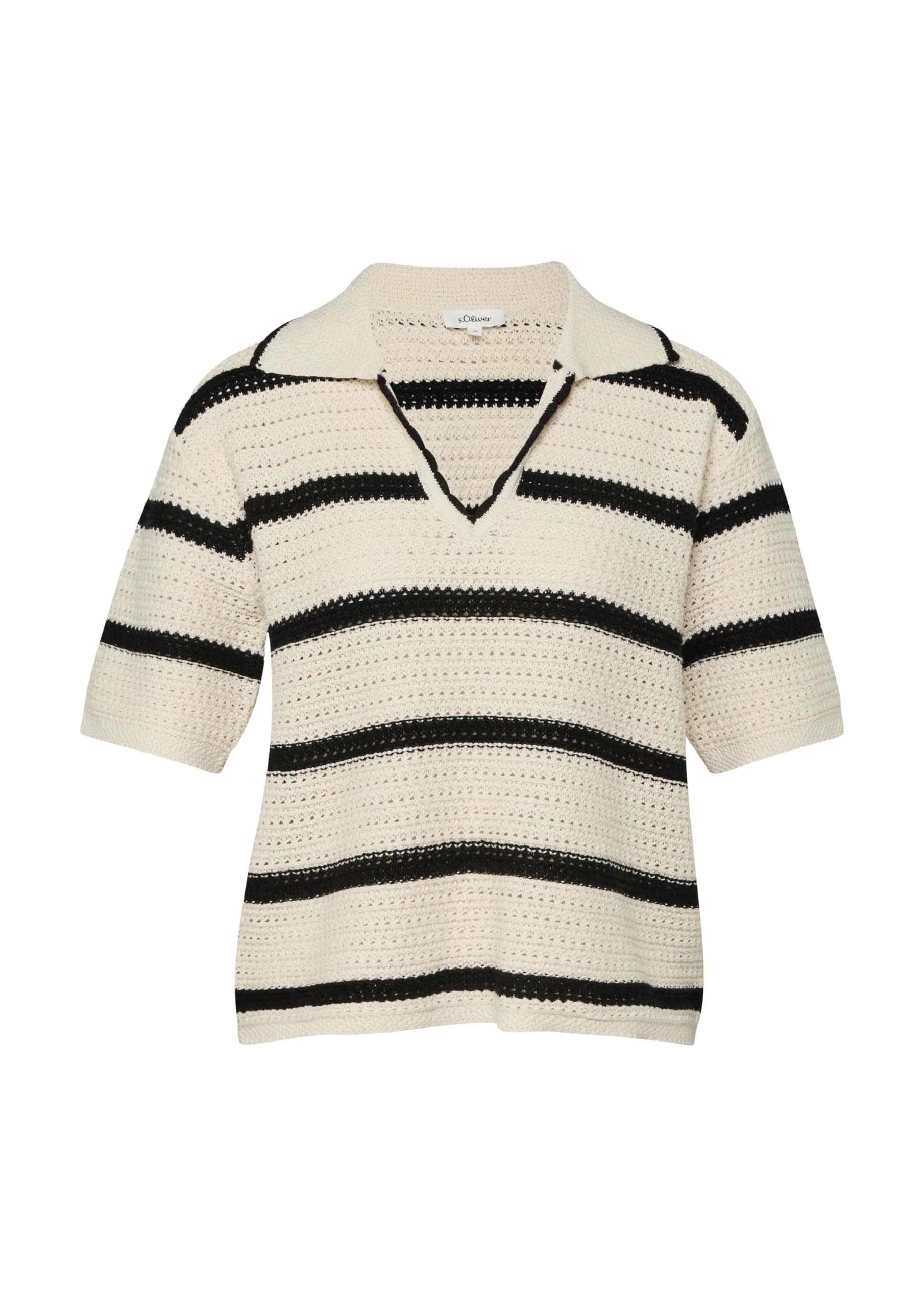 s.Oliver Red Label Strickpolo V-Ausschnitt helles Beige Relaxed Fit