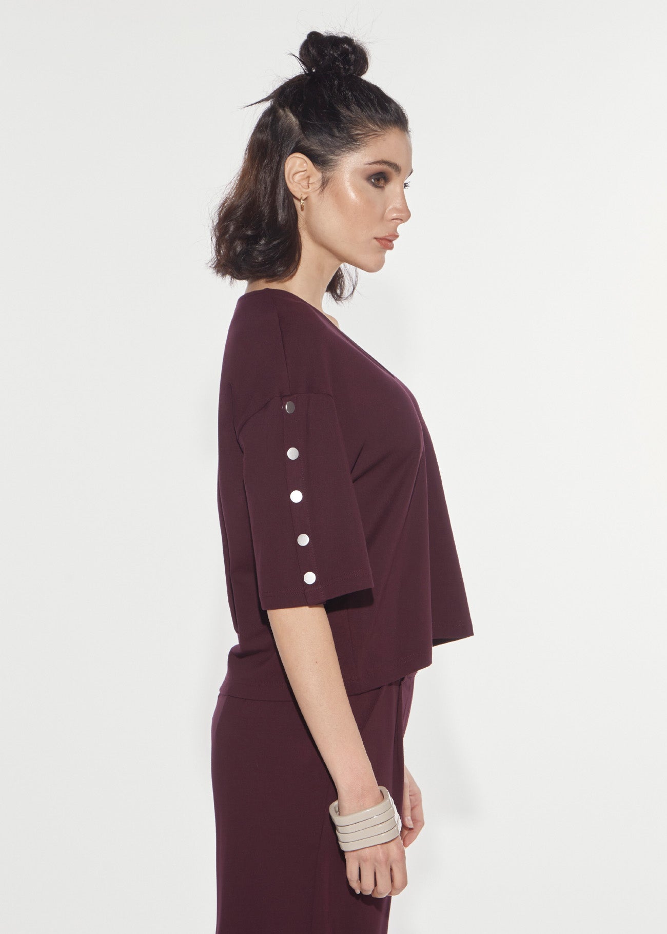 Denny Rose Punto Milano T-Shirt V-Ausschnitt Rotwein