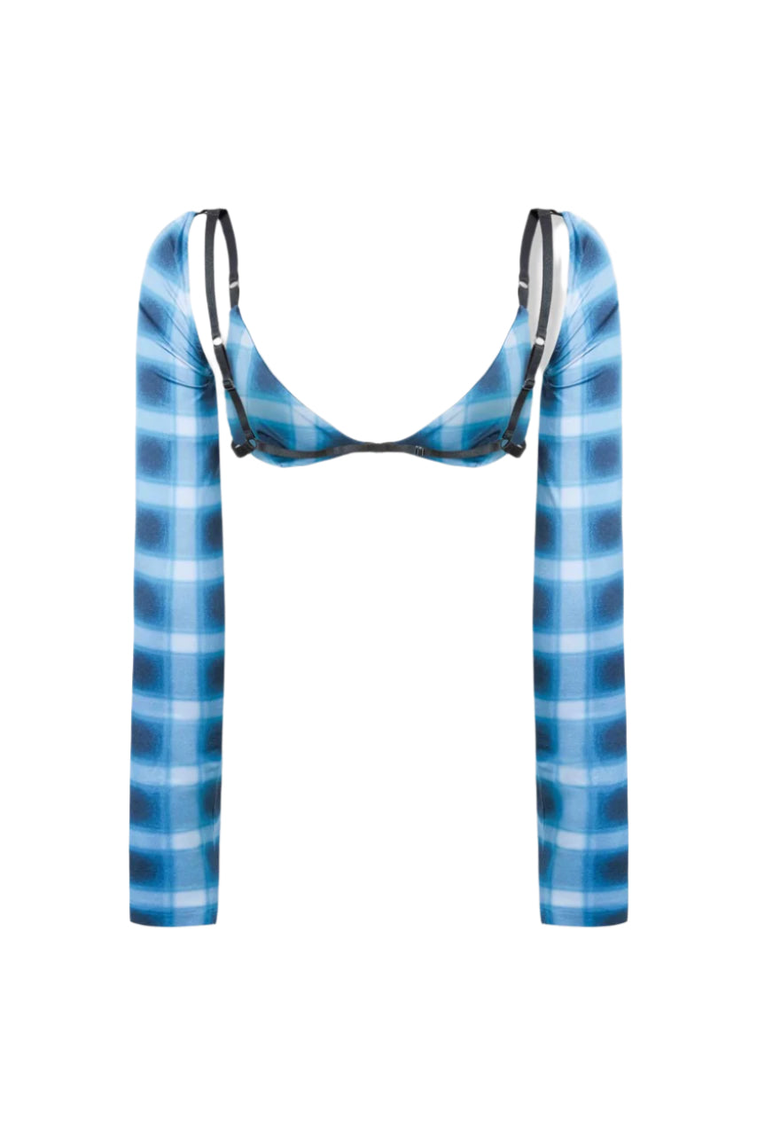 Mowalola Night Bra Bustier blau Karo verstellbar
