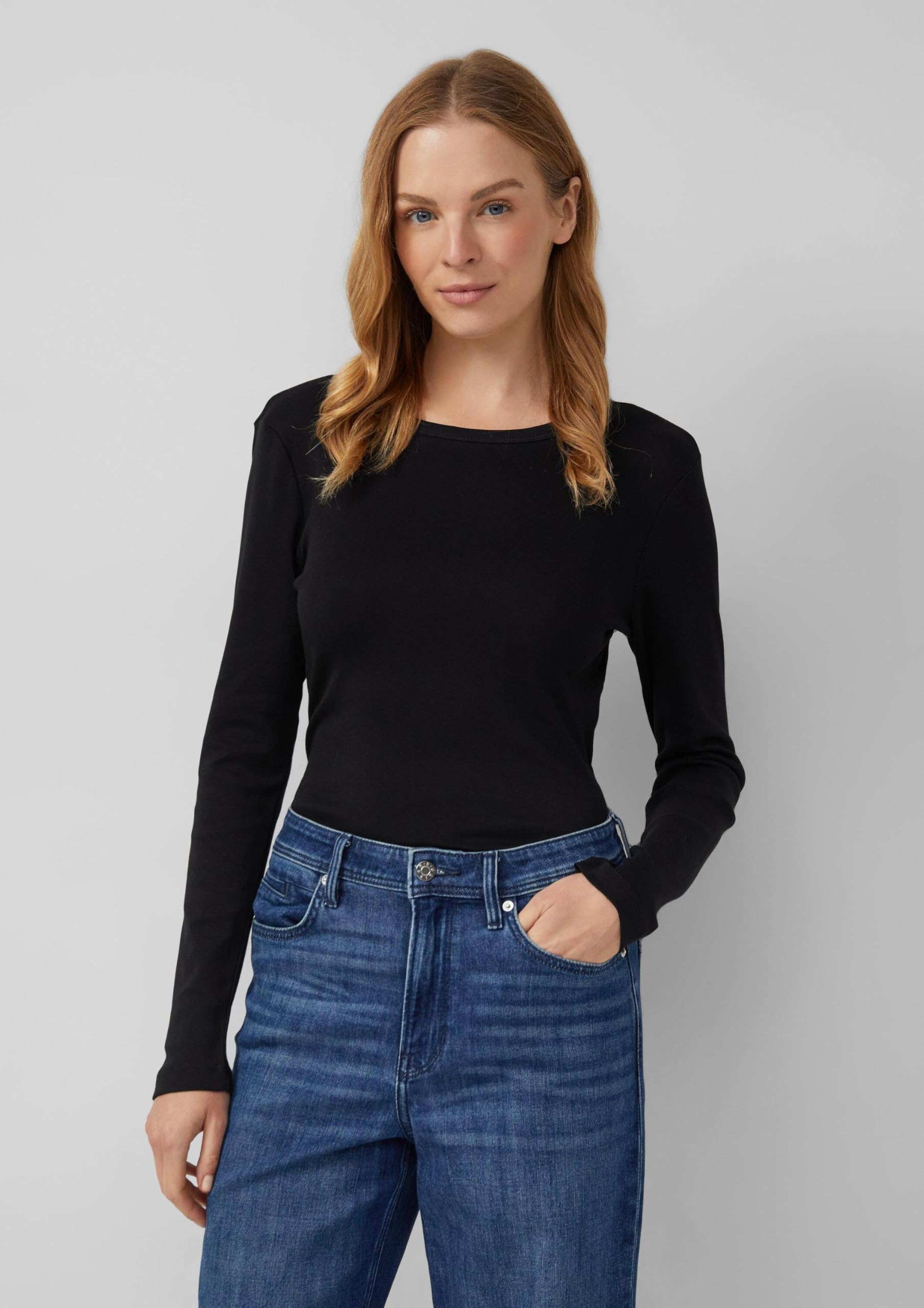 s.Oliver Slim-Fit Longsleeve 2er-Pack Schwarz gerippt