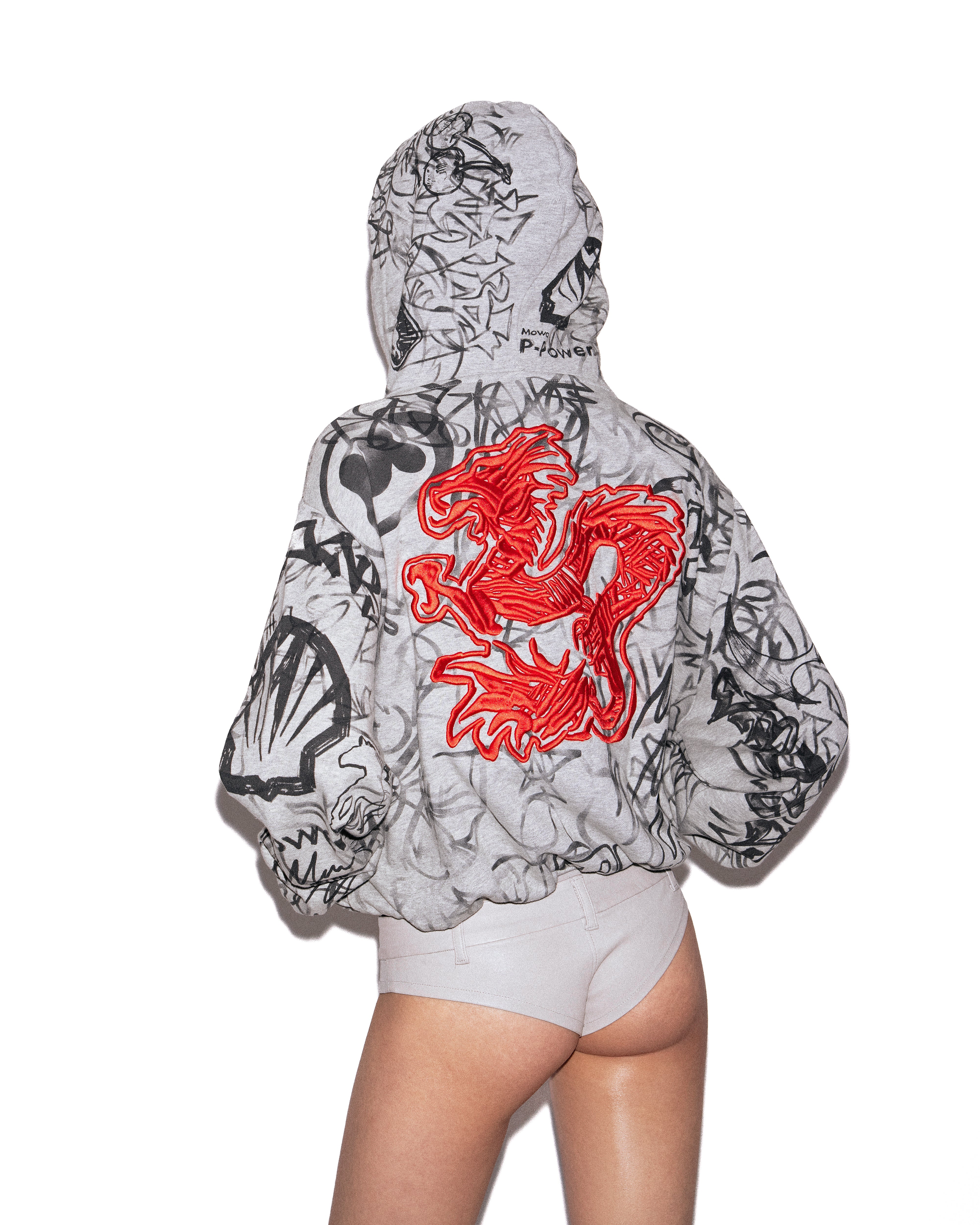 Mowalola Graffiti Track Top Hoodie Grau Baumwolle
