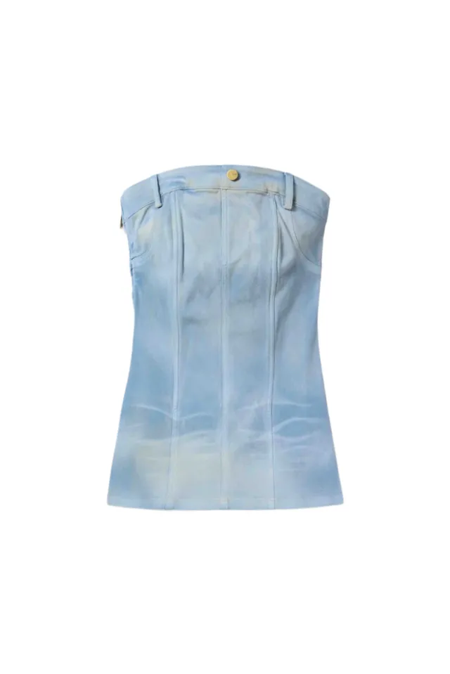 Mowalola Moto Dress Minikleid Trägerlos Blau