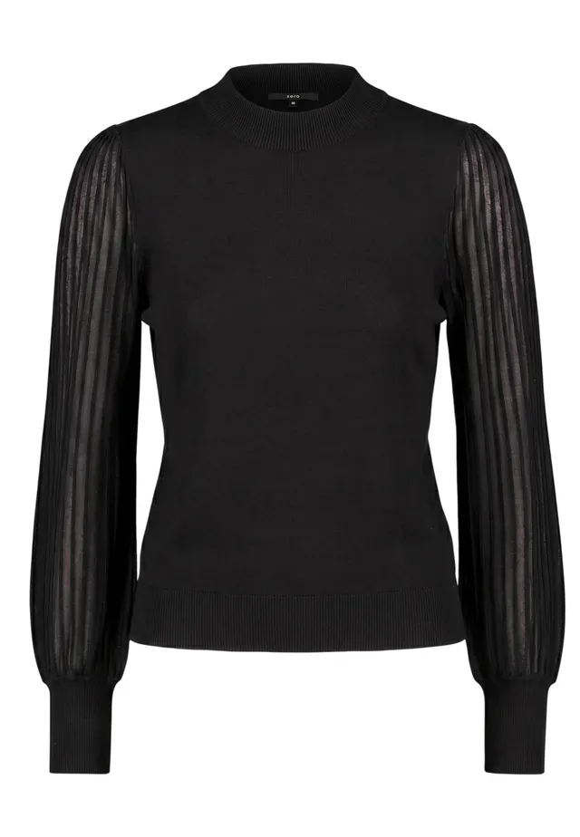 zero Feinstrickpullover Spitzenärmel 36 Black Beauty figurbetont