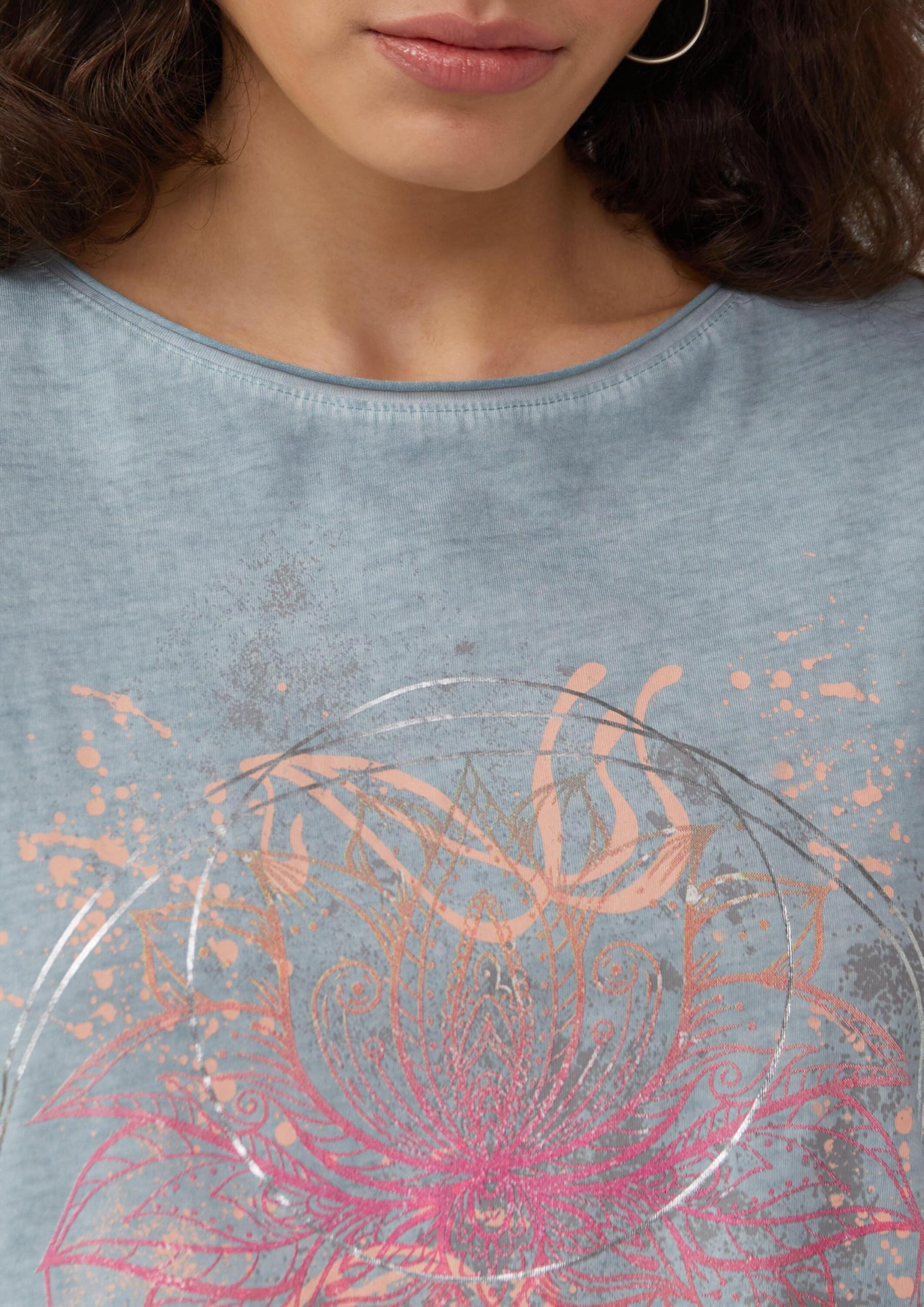 s.Oliver QS Oversize-Shirt S Salbeigrün Frontprint