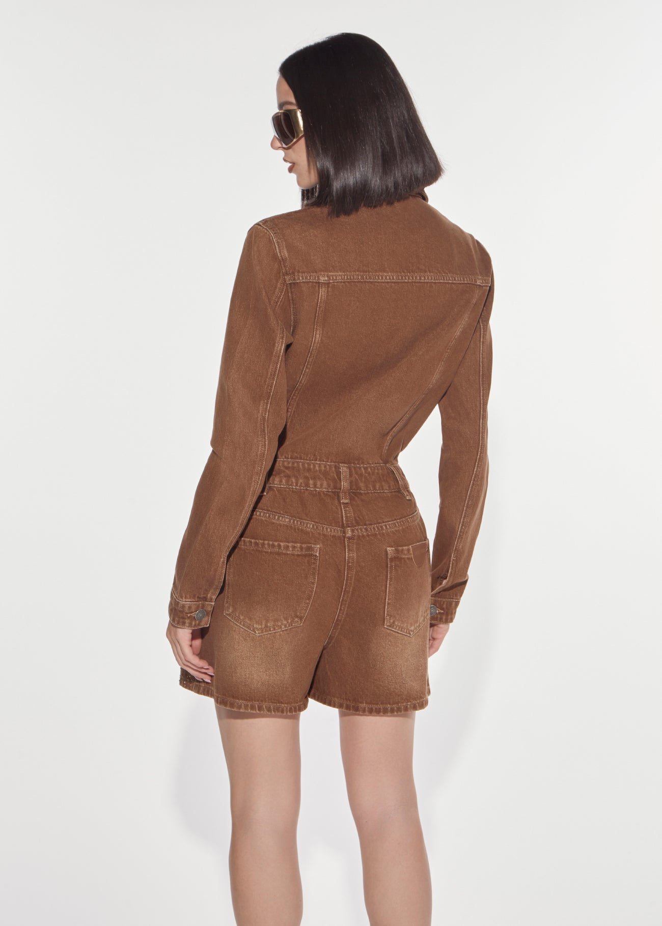 Denny Rose Denim Overall Shorts Strass Brown Sugar
