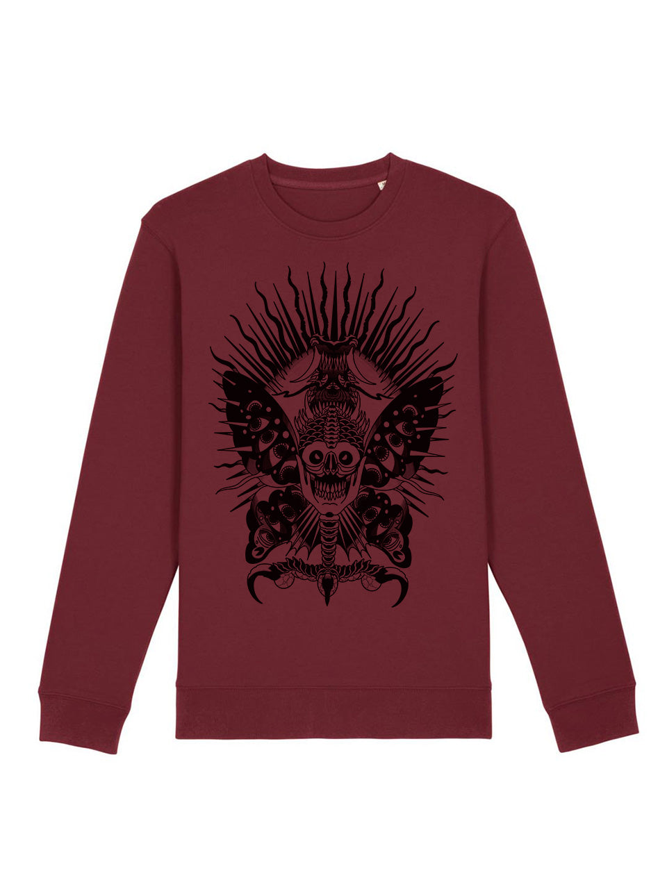 dna merch Scary Butterfly Rundhalspullover Burgunderrot Biobaumwolle
