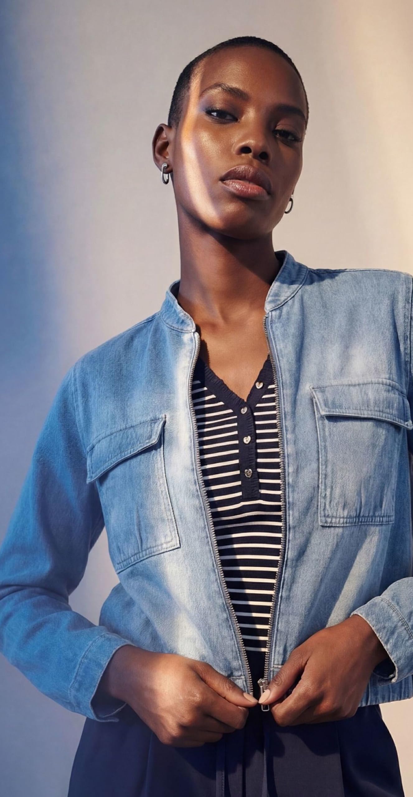zero Reissverschluss Jeansjacke 40 Blue Denim lässig