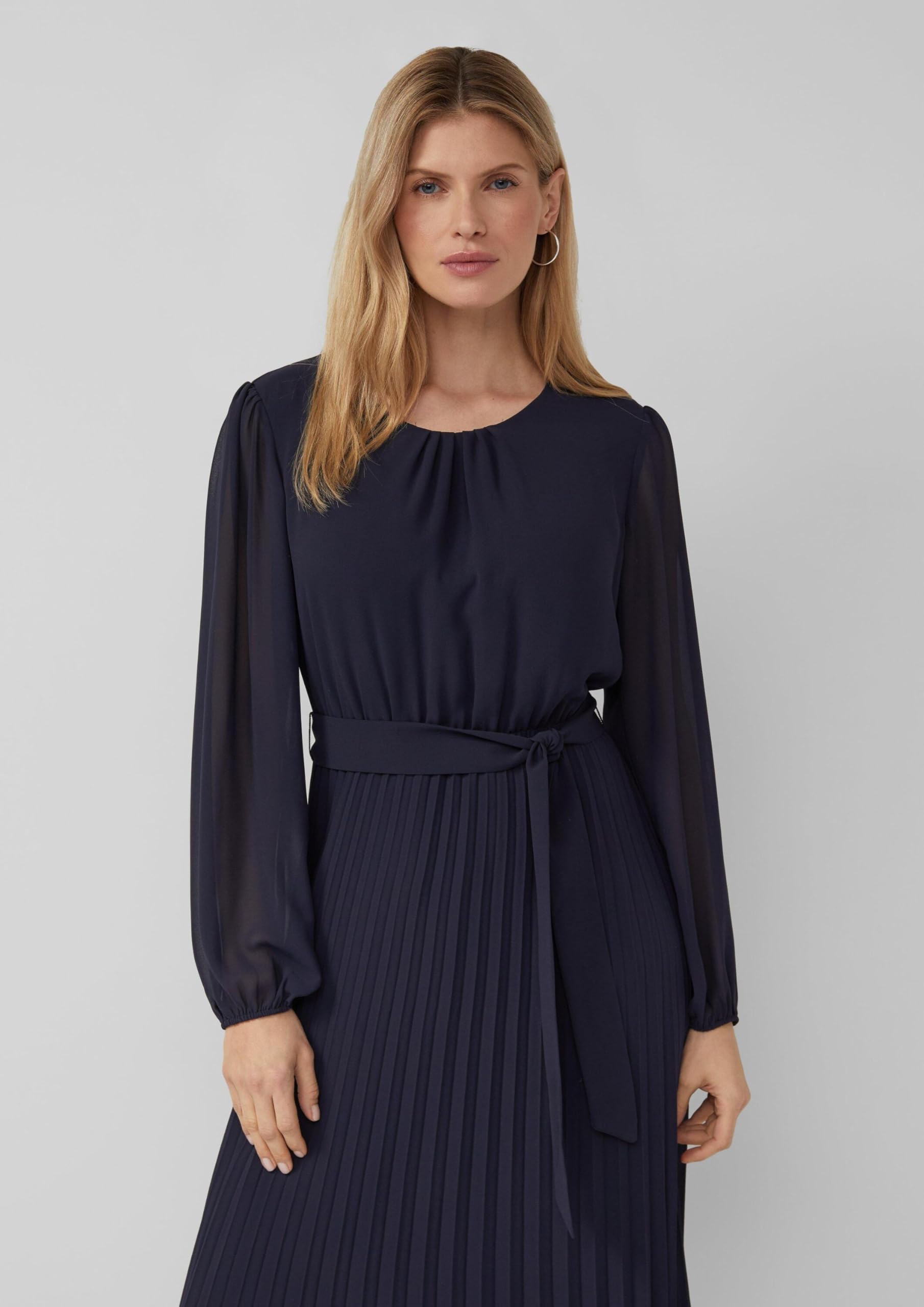 s.Oliver Midi-Chiffonkleid Plissee Kleid Gr. 40 mit Gürtel