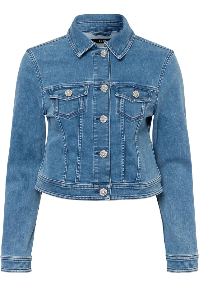 zero Jeansjacke mit Glitzerknöpfen Jacke Light Blue Denim 34