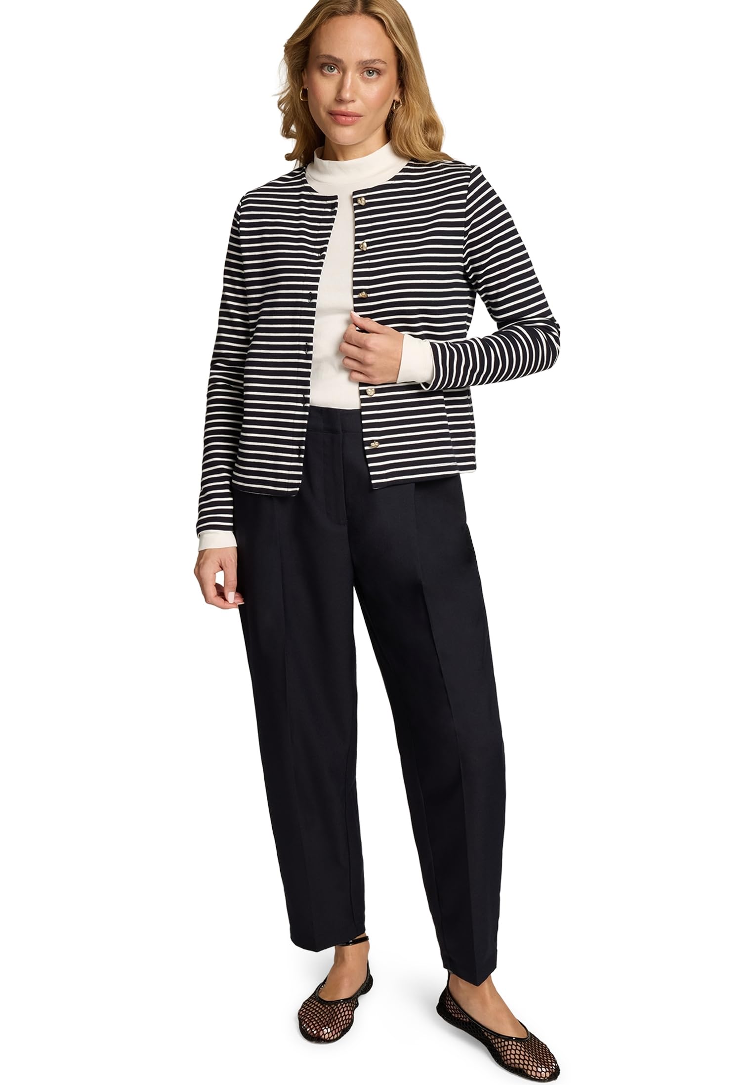 zero Sweatjacke Knopfleiste Damenjacke 40 Dark BlueCream sportlich