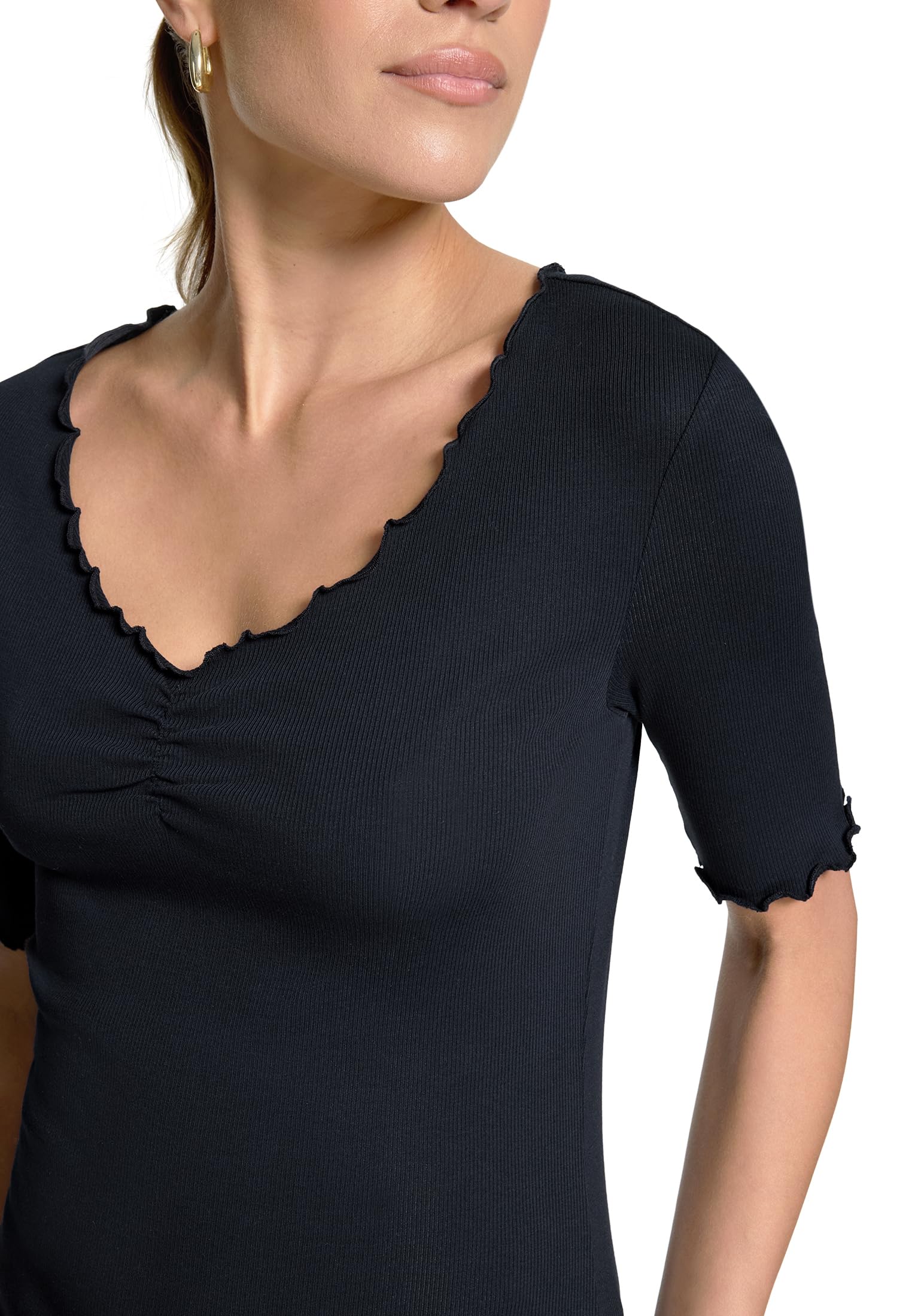 zero Halbarm-Shirt Raffung Gr.38 Bio-Baumwolle Schwarz