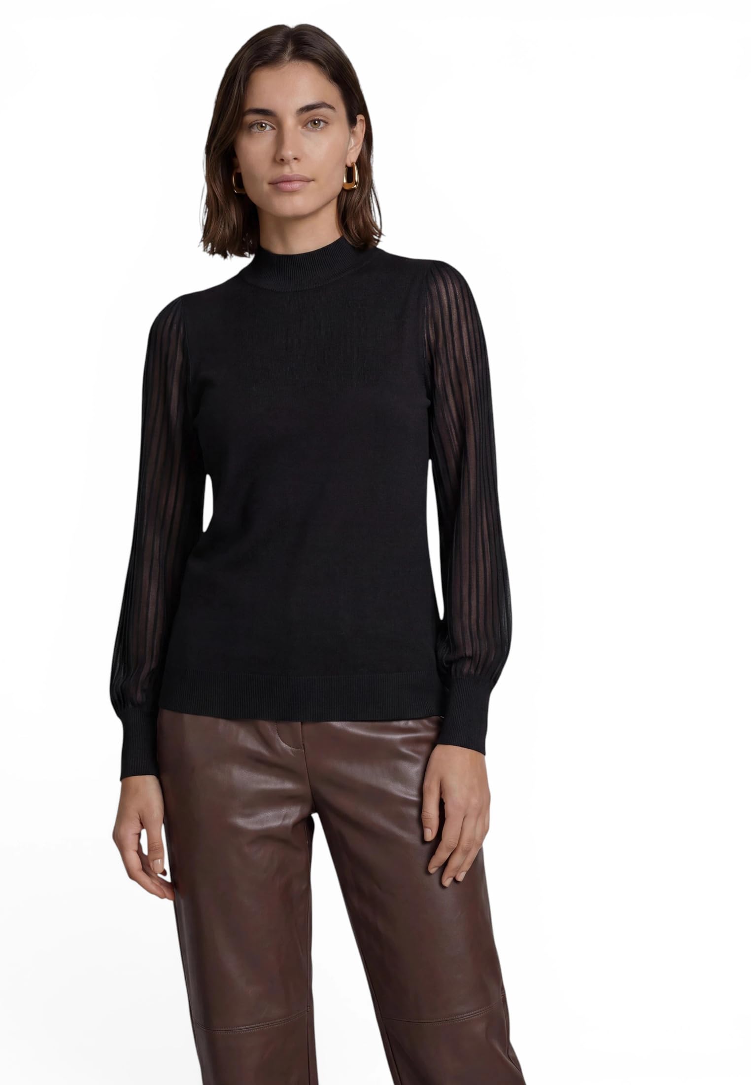 zero Feinstrickpullover Spitzenärmel 36 Black Beauty figurbetont