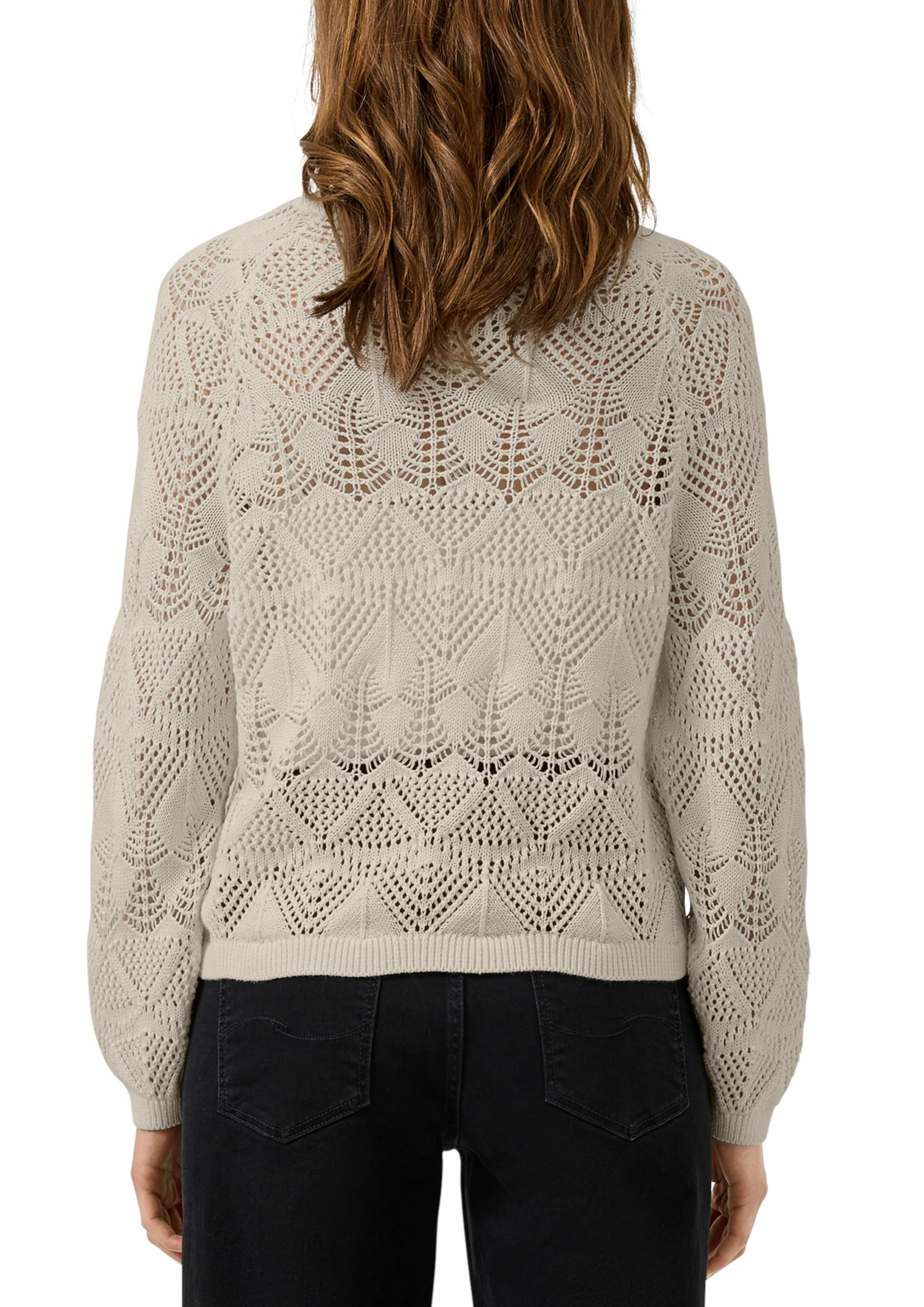 QS by s.Oliver Baumwollpullover Ajourmuster olivgrün