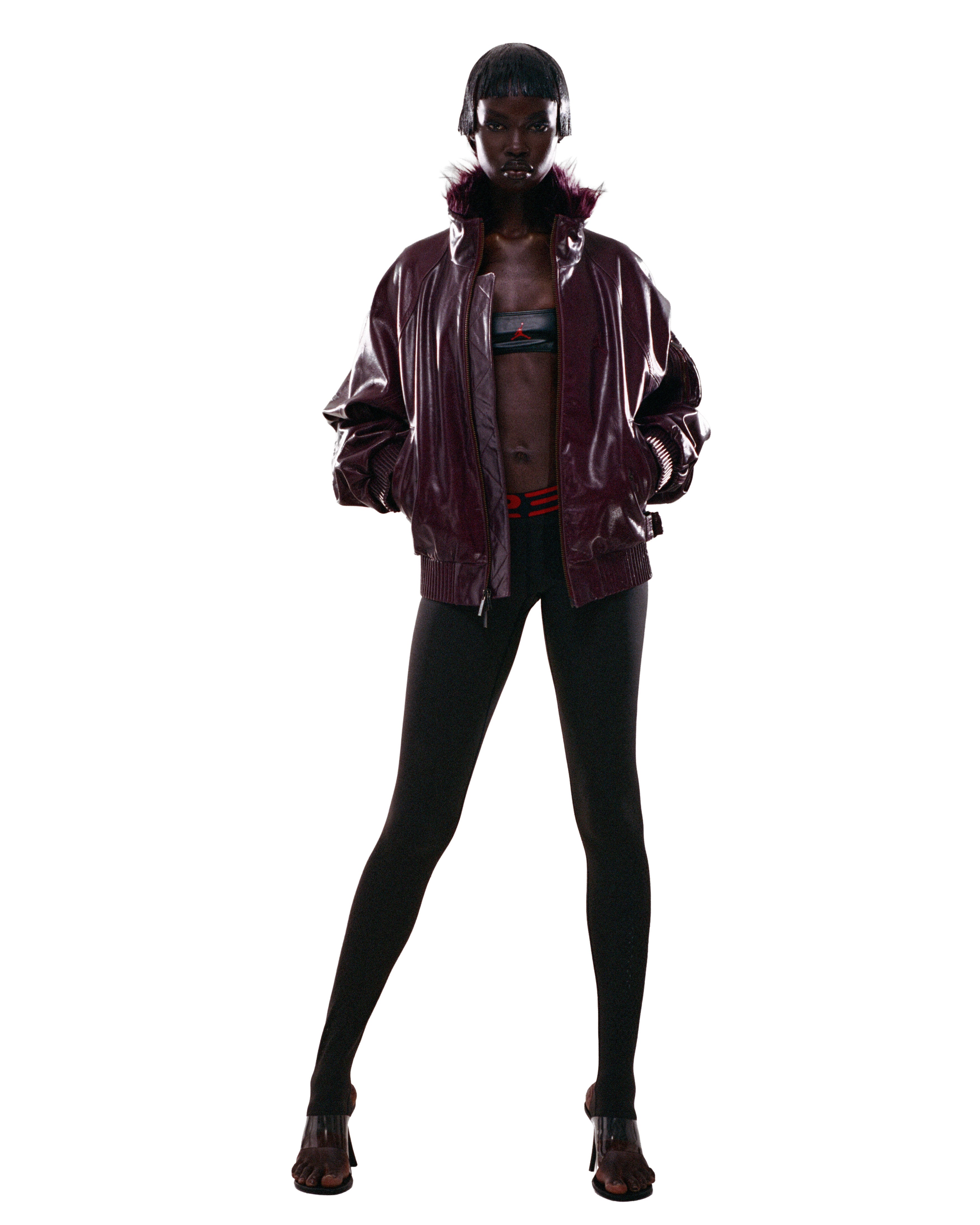 Mowalola Jordan Lederjacke Night Maroon aus Leder