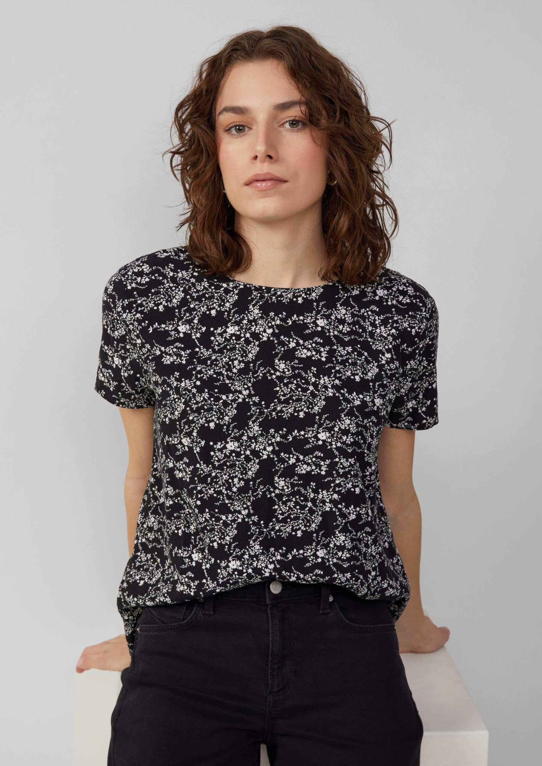 s.Oliver QS Kurzarmbluse Shirt Schwarz 38 Viskose
