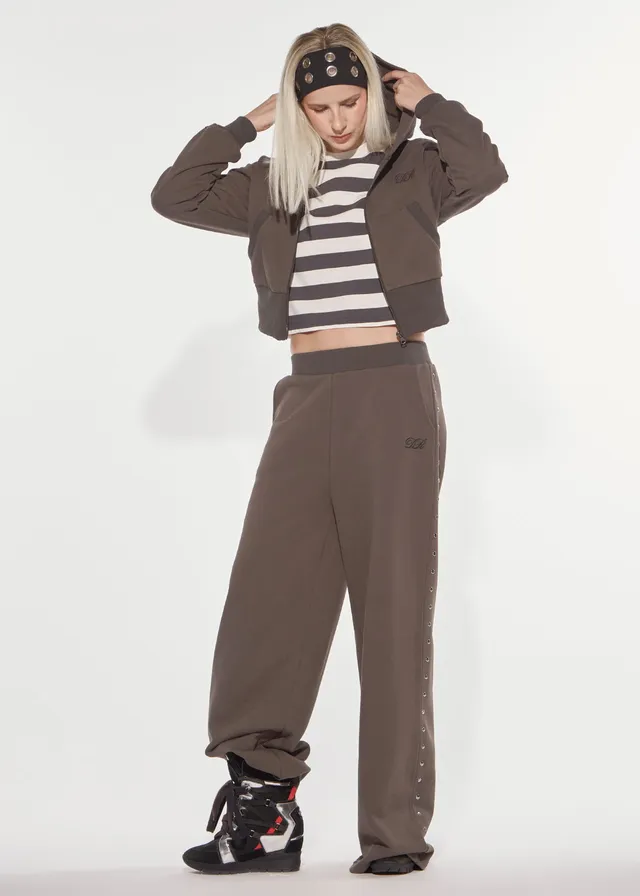 Denny Rose Wide Leg Jogginghose grau Nieten Sweat