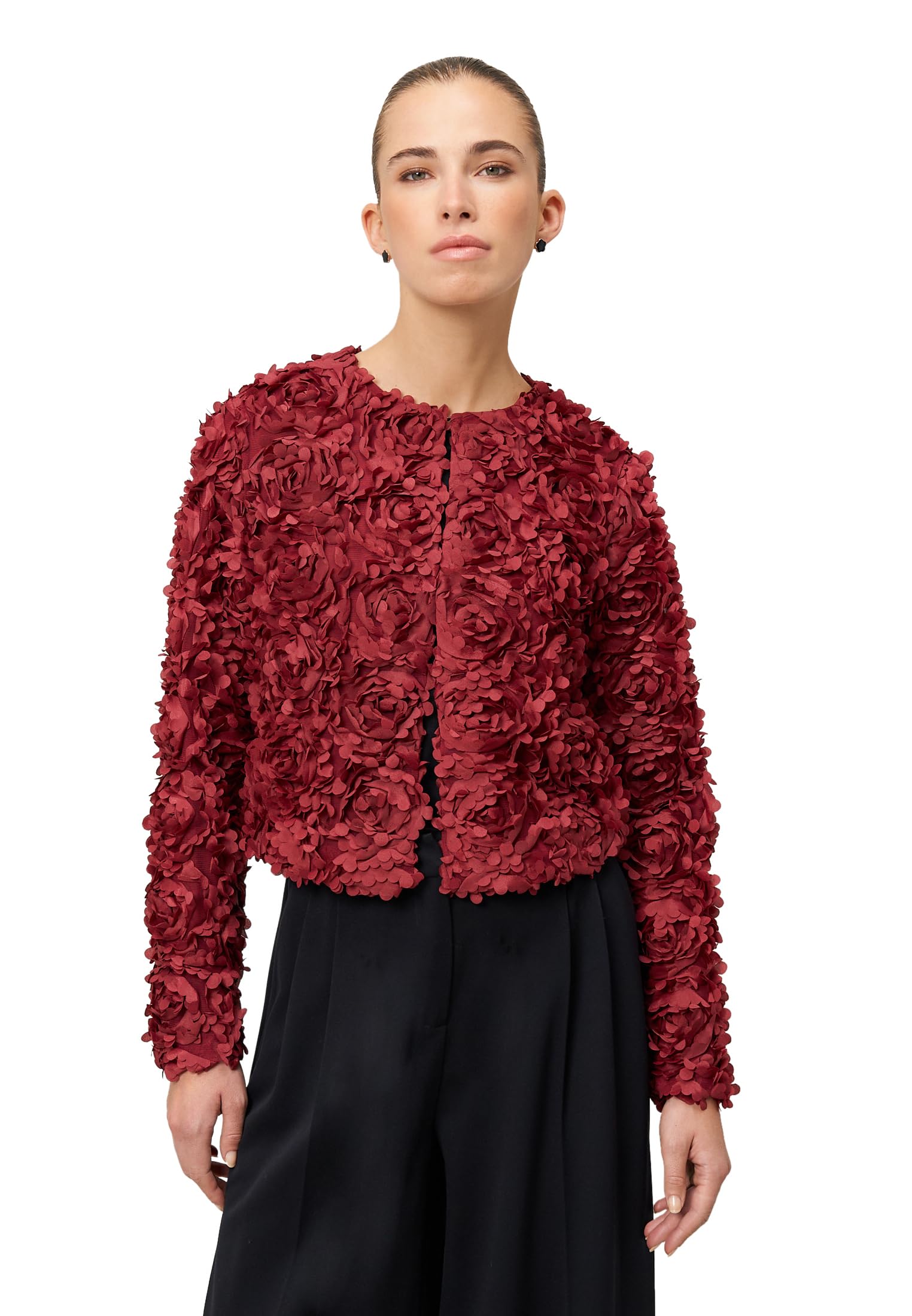zero Bolero-Jacke mit 3D Blumen Cabernet Gr. 40 kurz
