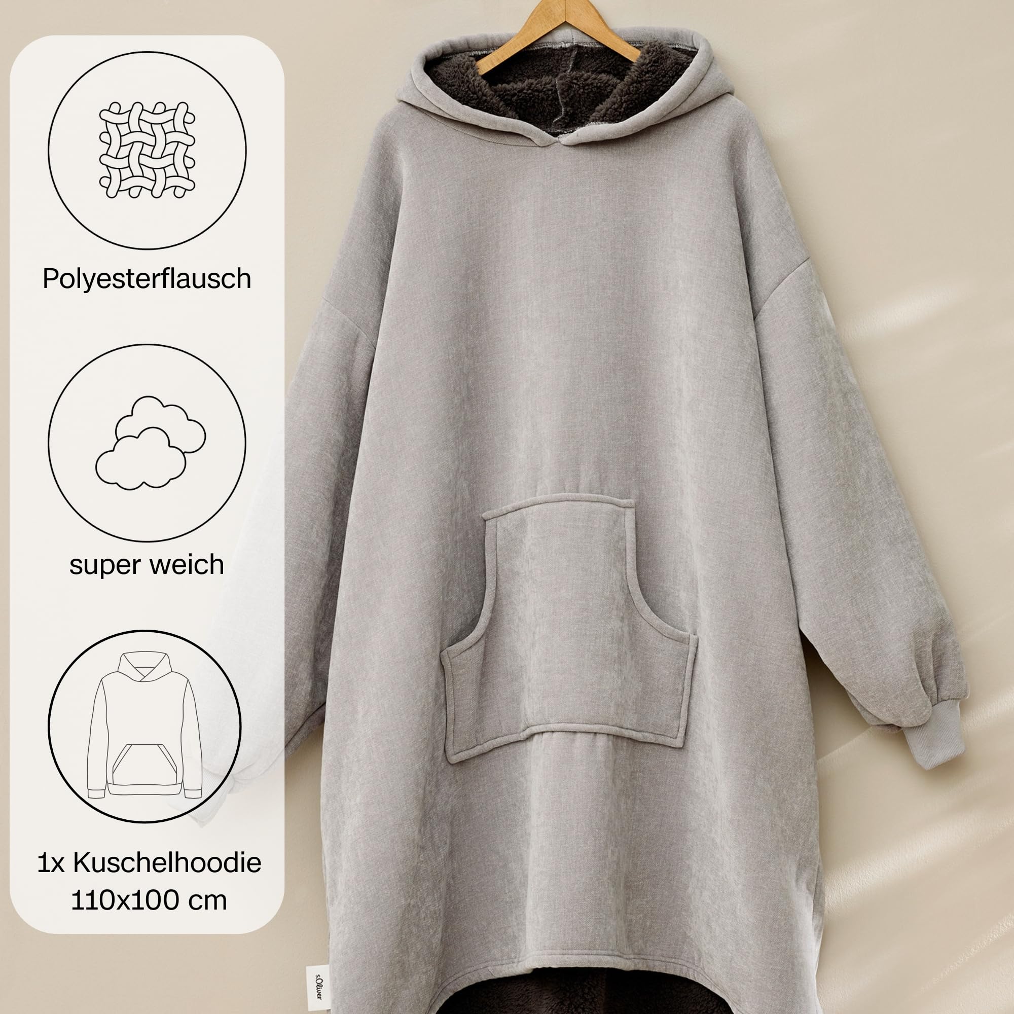 s.Oliver Lounge Hoodie Polyesterflausch grau Einheitsgröße
