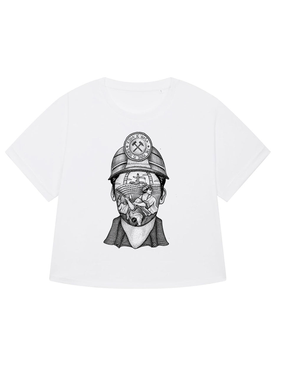 dna merch Die Mine Gehört Uns Labiner Republik 1921 T-Shirt Damen Weiß Oversized