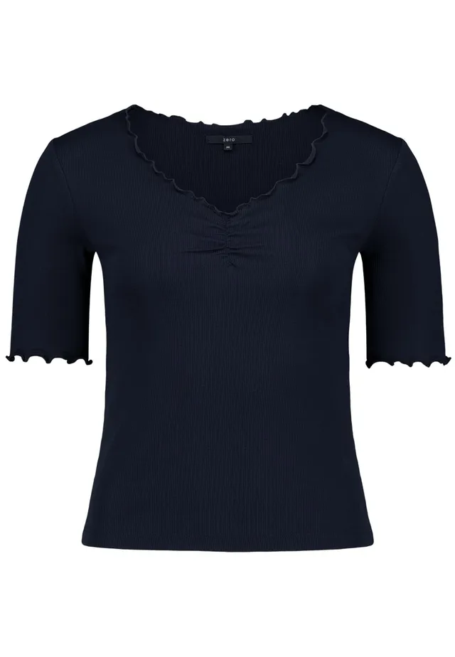 zero Halbarm-Shirt Raffung Gr.38 Bio-Baumwolle Schwarz