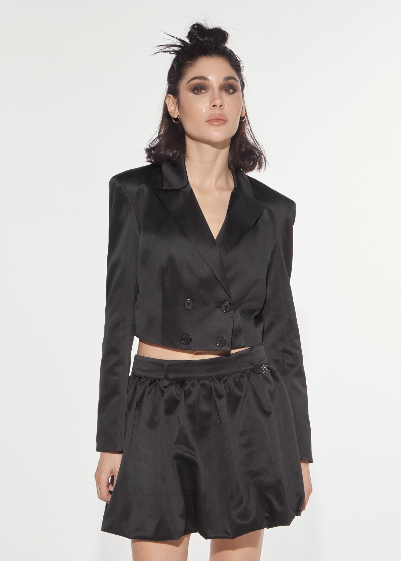 Denny Rose Duchesse Cropped Blazer Schwarz Doppelreihig