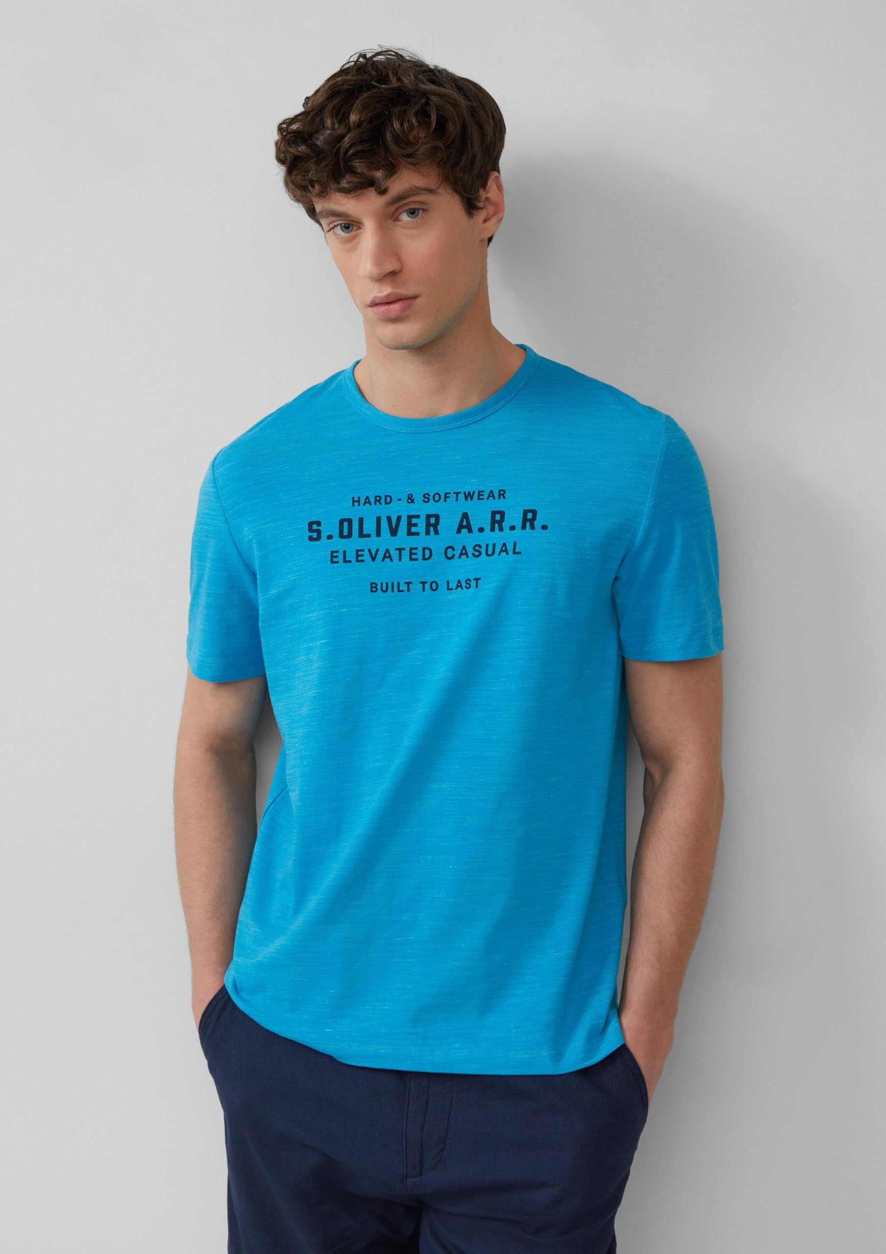 s.Oliver RED LABEL T-Shirt Logo-Schriftzug tiefblau meliert