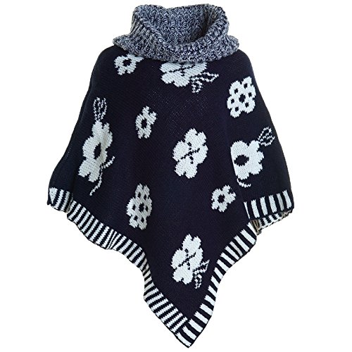 BEZLIT Poncho Rollkragen Mädchen Schwarz Blumen